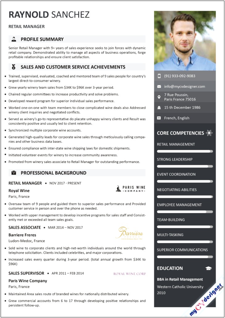 Working On Retail Resume Examples