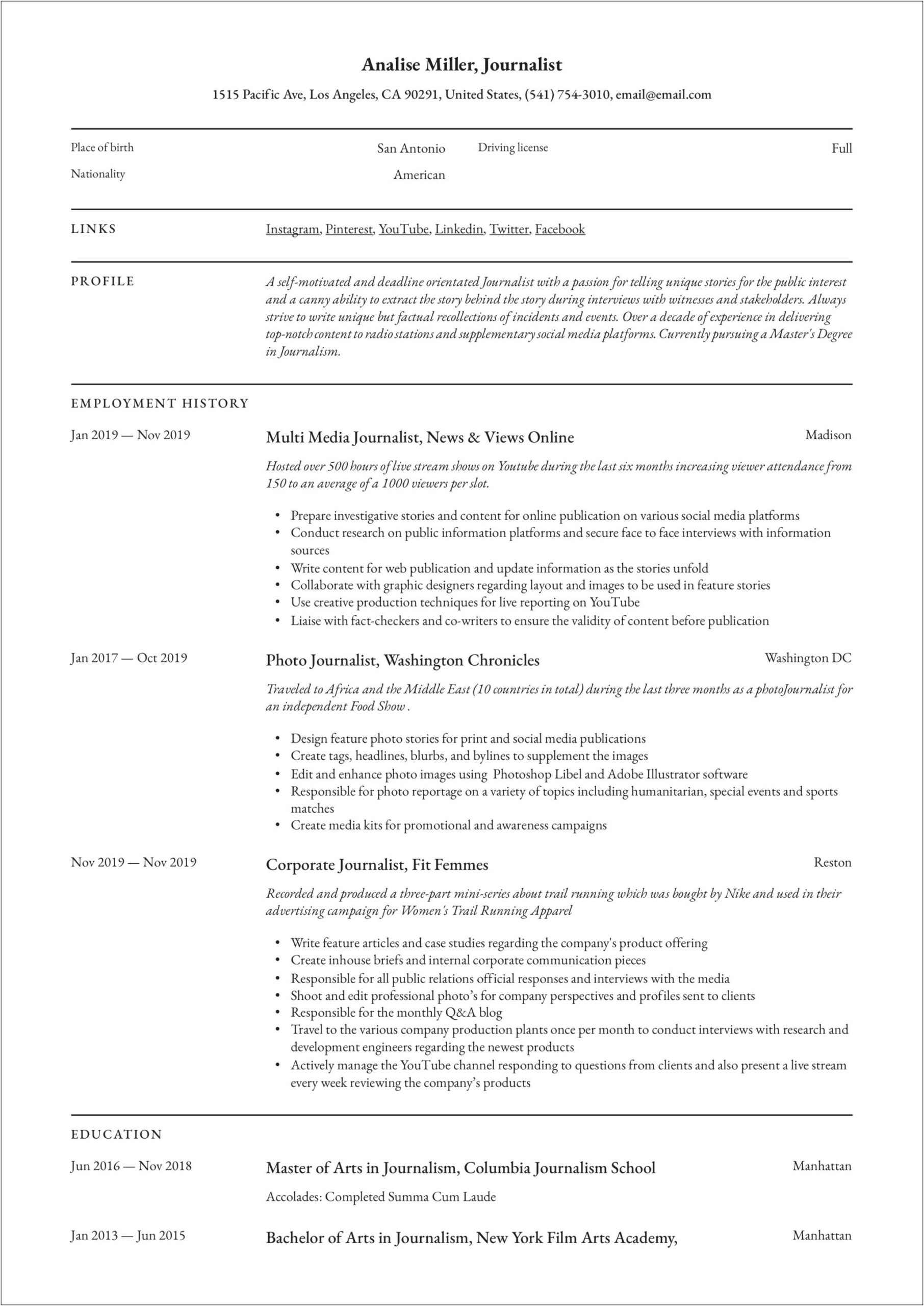 Writer For Tv Resume Examples