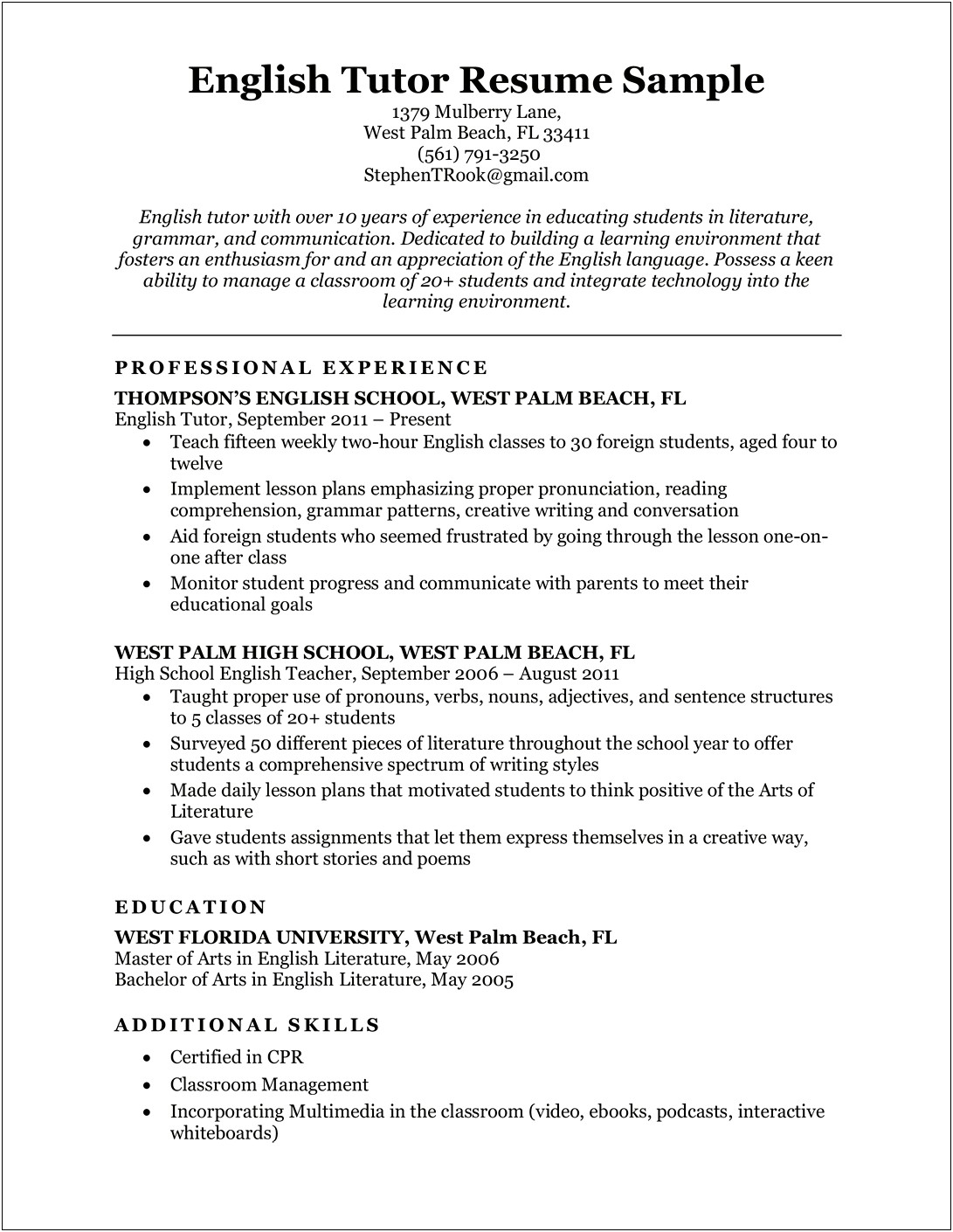 Writing Tutor Job Description Resume