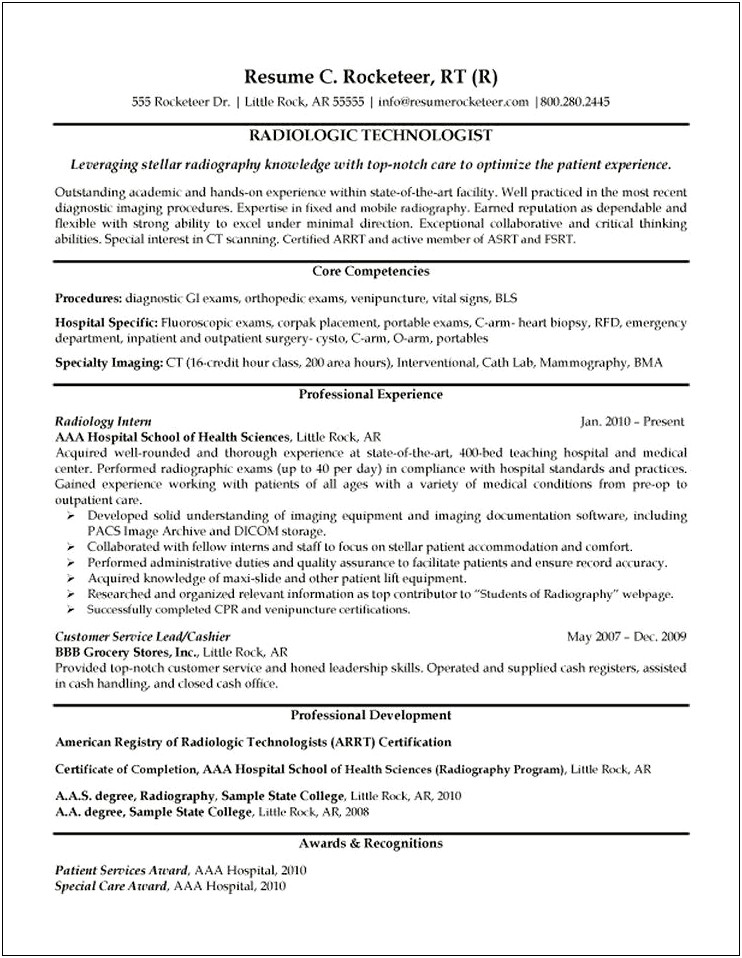 X Ray Technologist Resume Samples