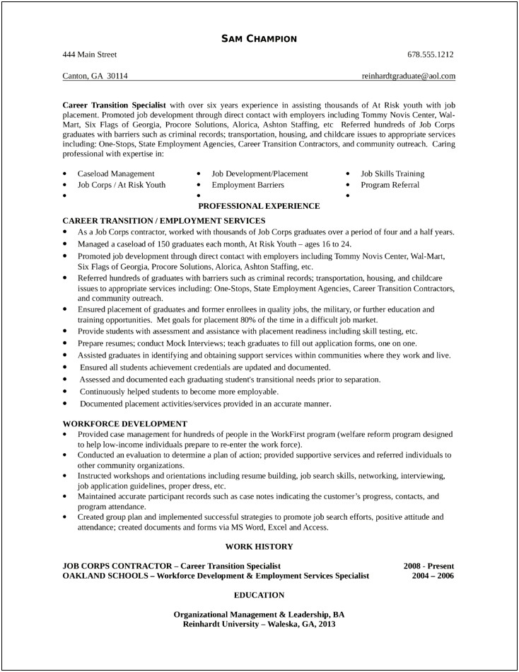 Youth Development Specialist Resume Objective
