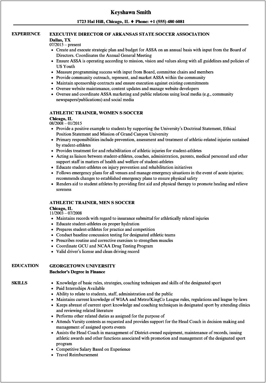 Youth Soccer Coach Resume Sample