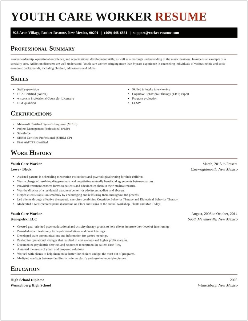 Youth Worker Resume Objective Examples
