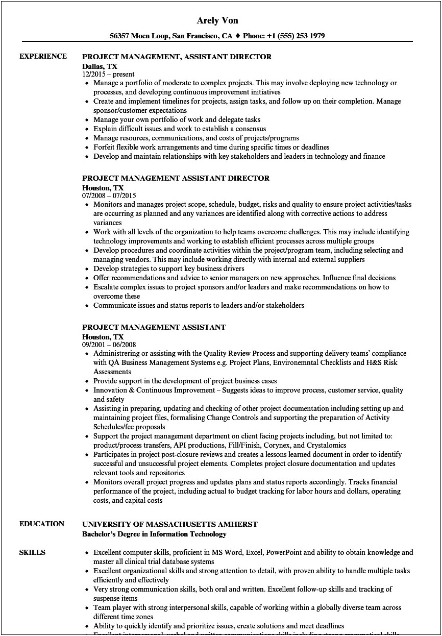 Sample Resume For Assistant Construction Manager