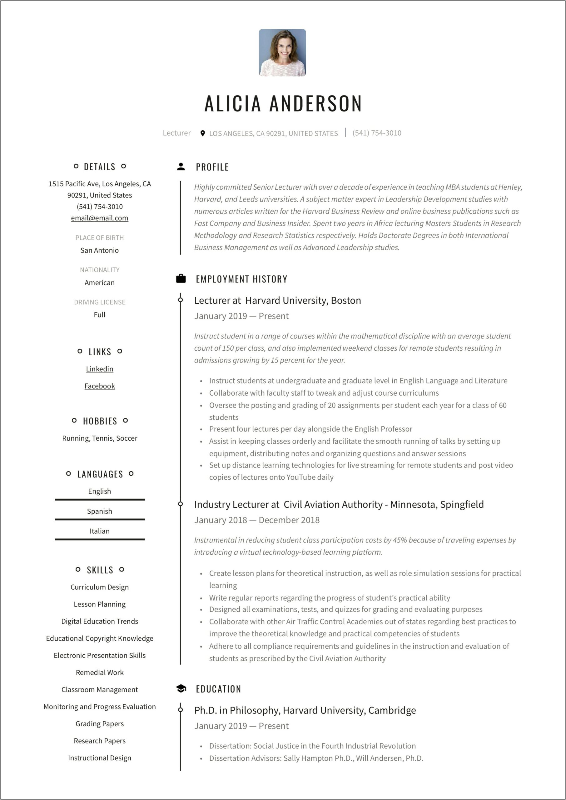 Sample Resume For Assistant Professor In India