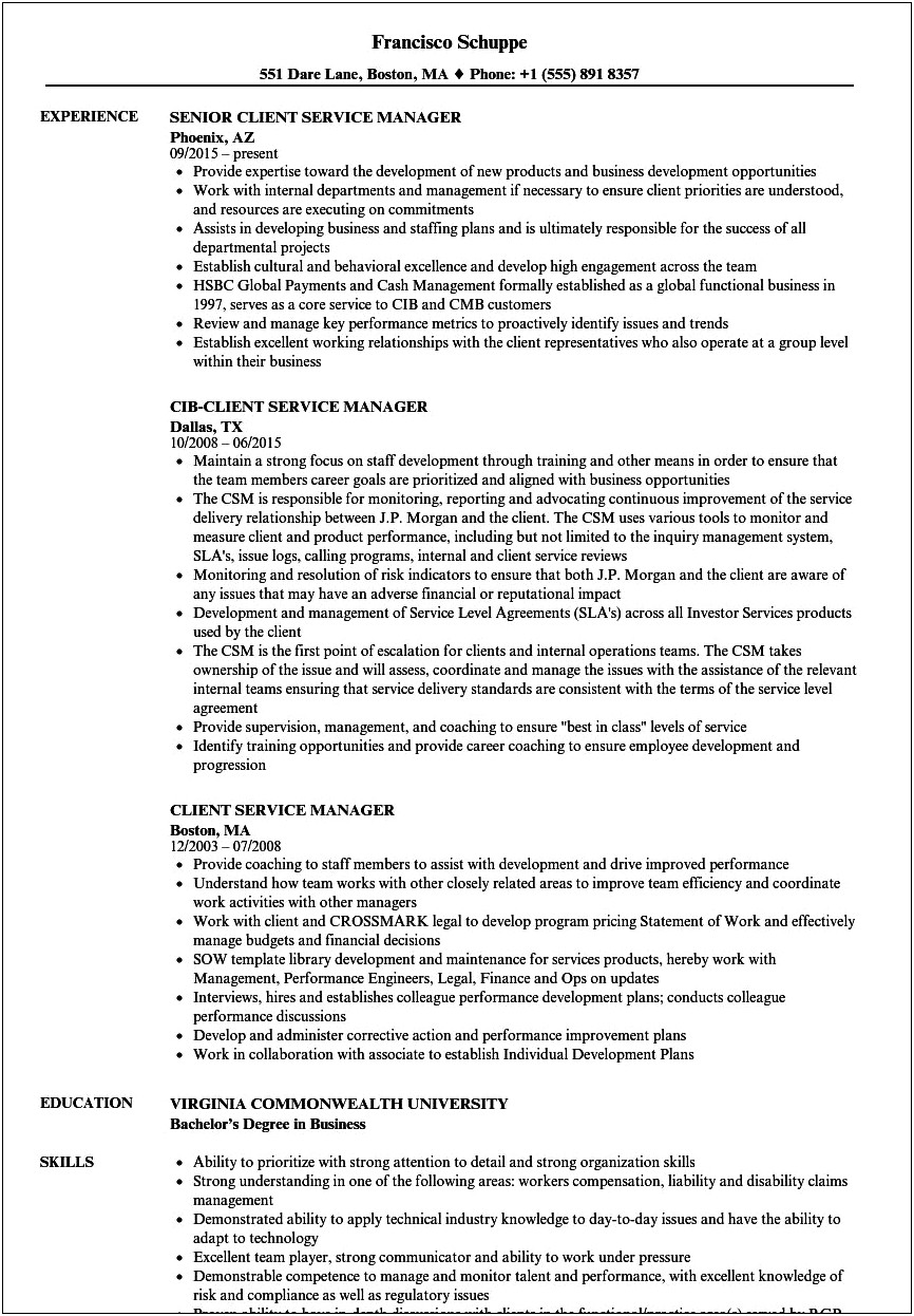 Sample Resume For Assistant Service Manager
