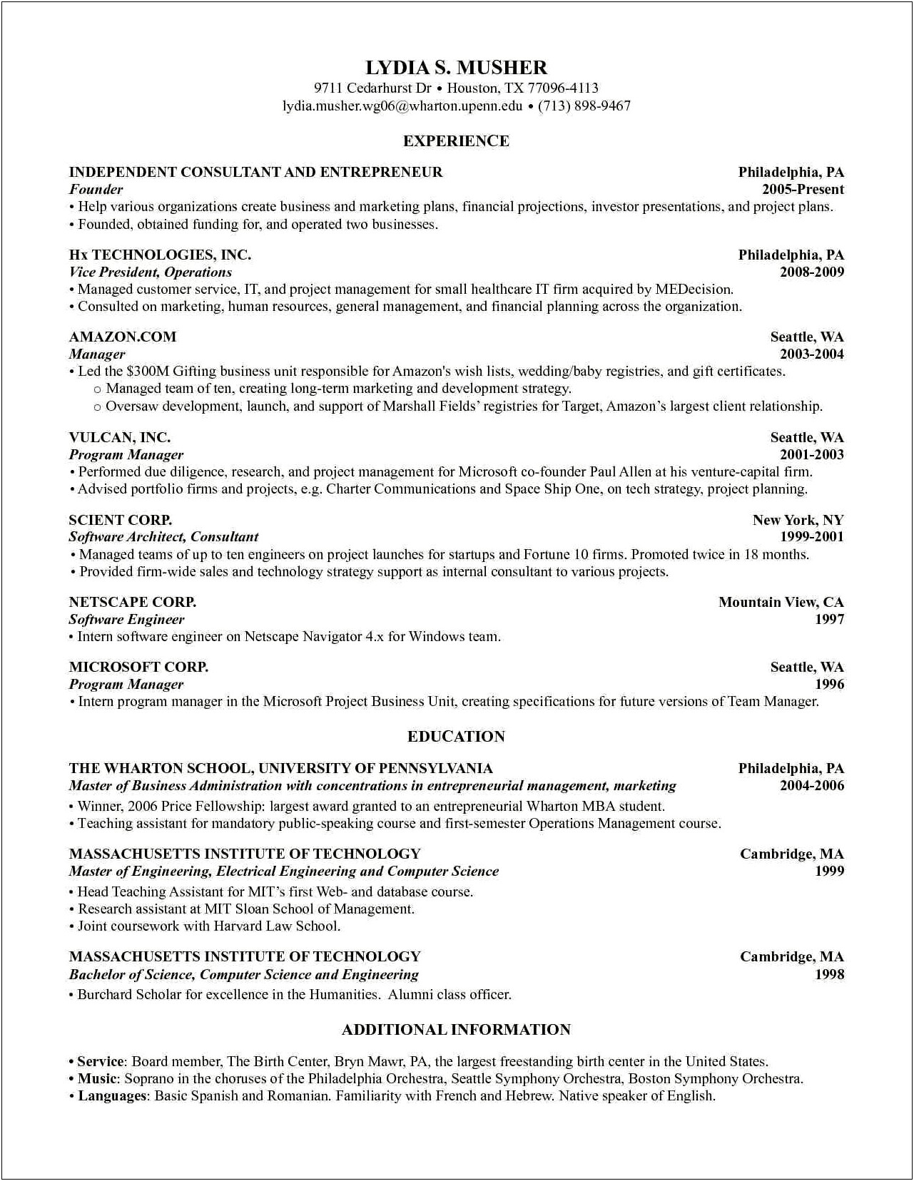 Sample Resume For B School Application