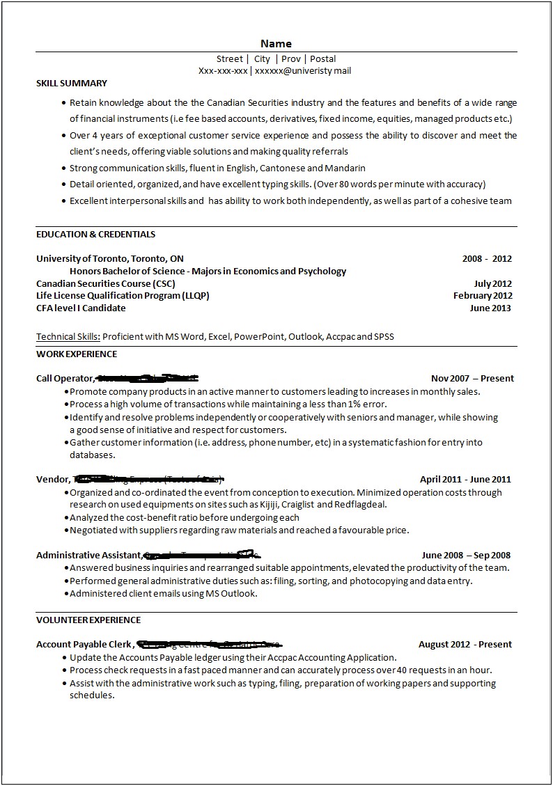 Sample Resume For Bank Jobs With No Experience