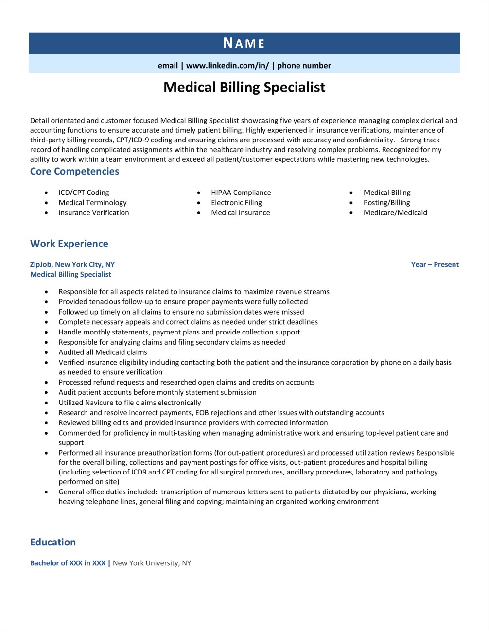 Sample Resume For Billing Administrator Specialist