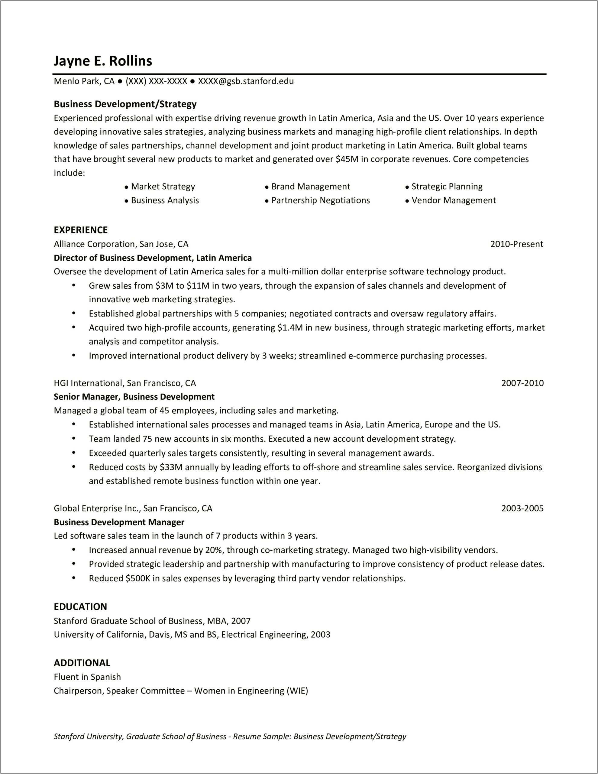 Sample Resume For Business Development Analyst