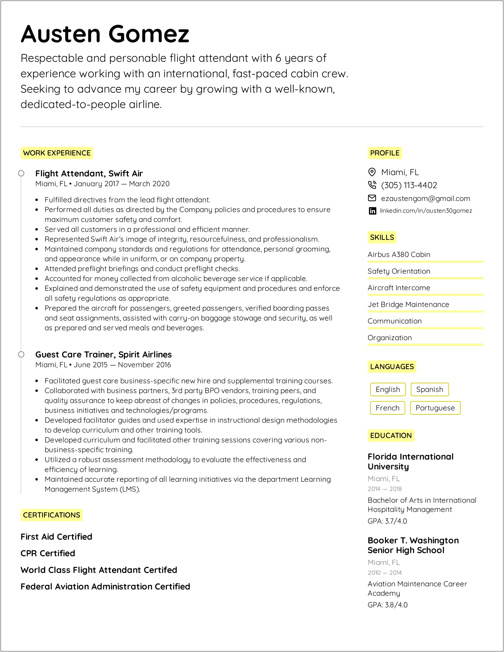 Sample Resume For Cabin Crew With Experience