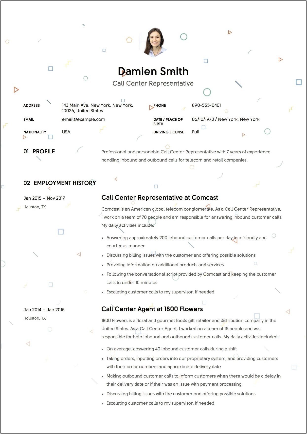 Sample Resume For Call Center Agent