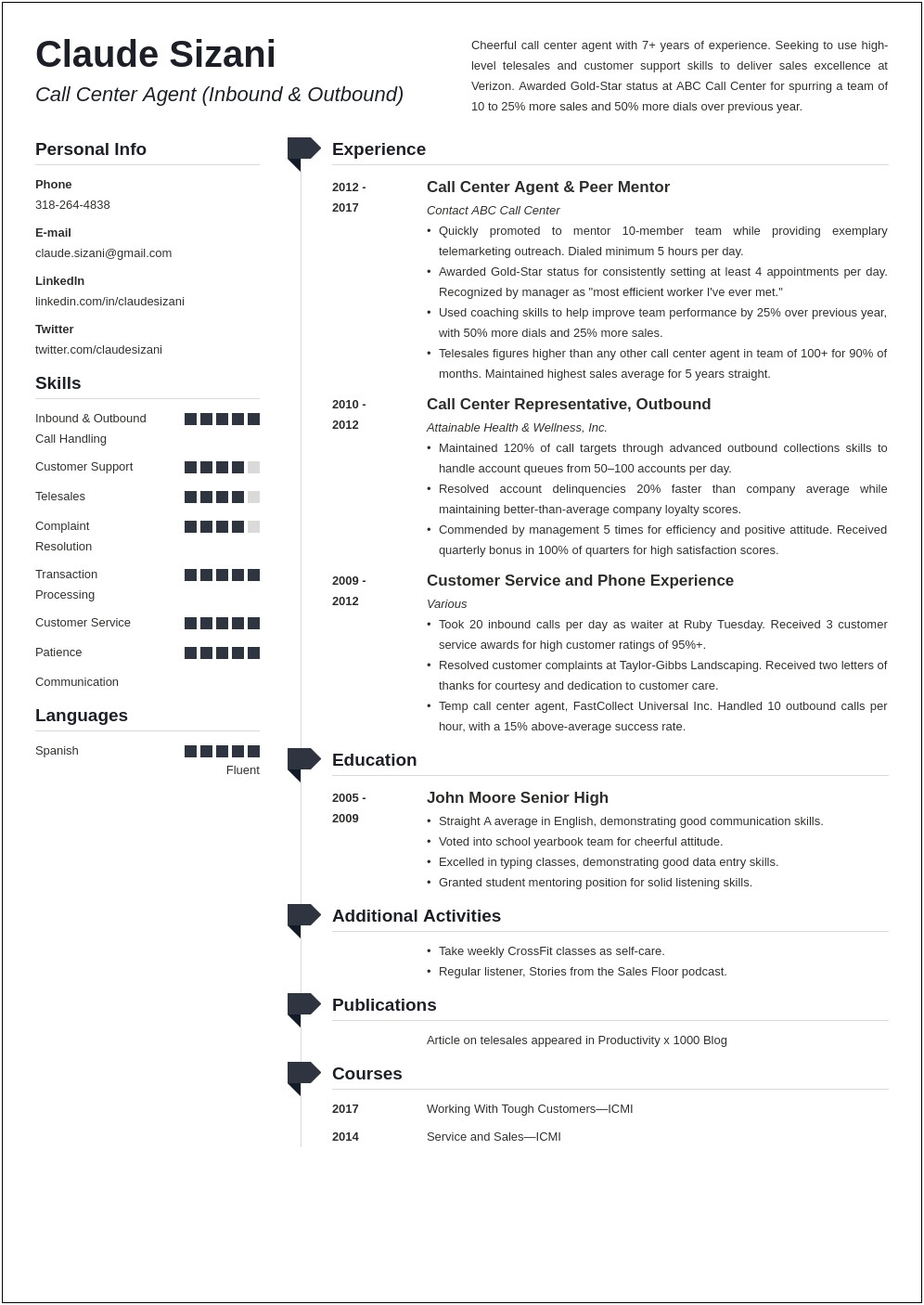 Sample Resume For Call Center Collections Agent
