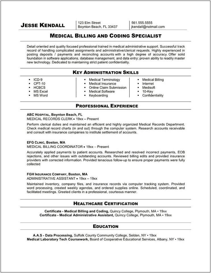 Sample Resume For Certified Coding Specialist