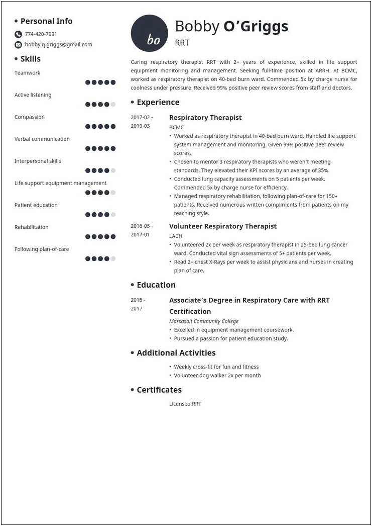 Sample Resume For Certified Respiratory Therapist