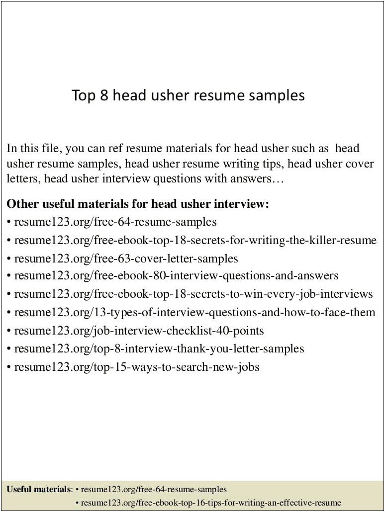 Sample Resume For Cinemark Usher Job