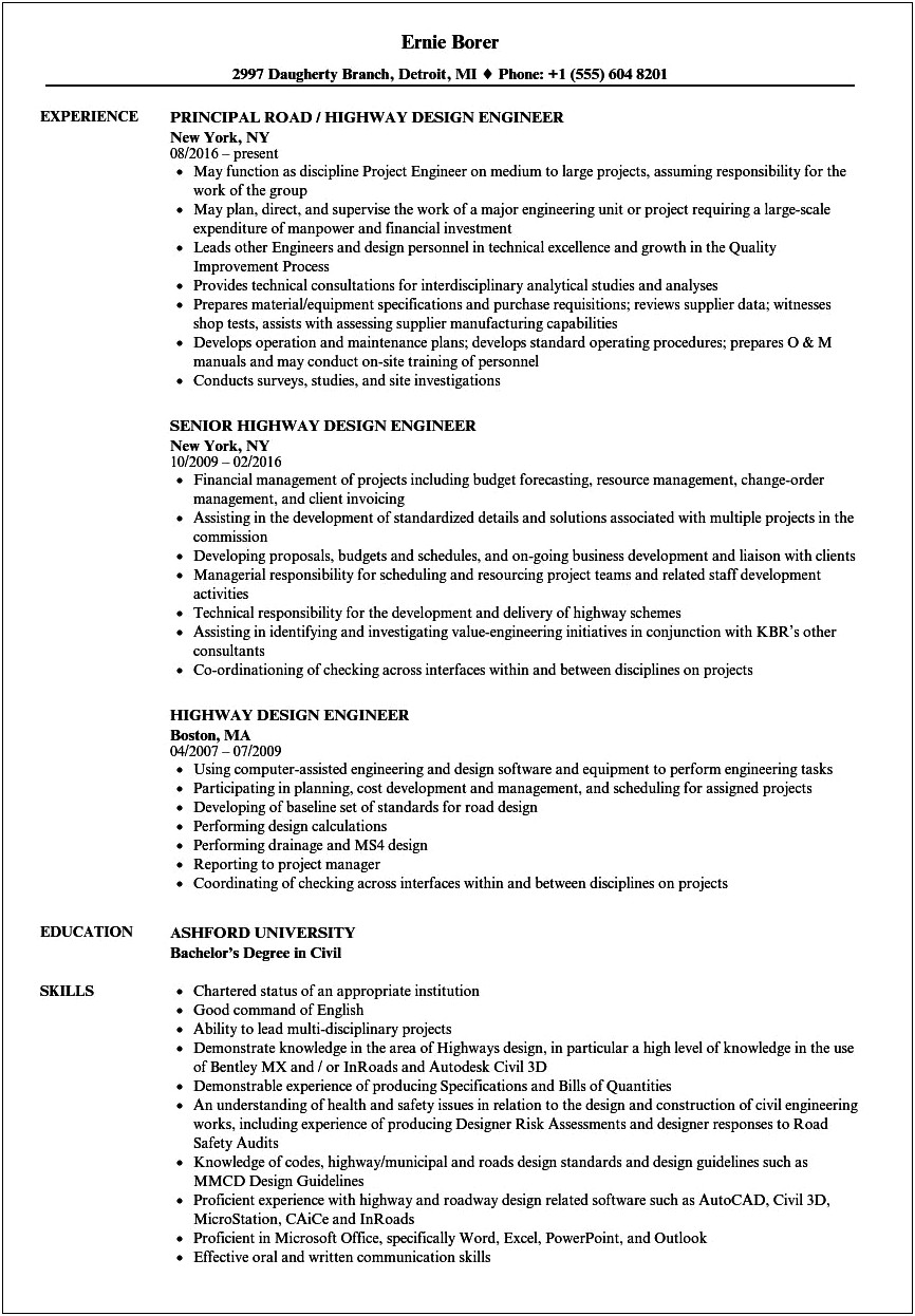 Sample Resume For Civil Construction Manager