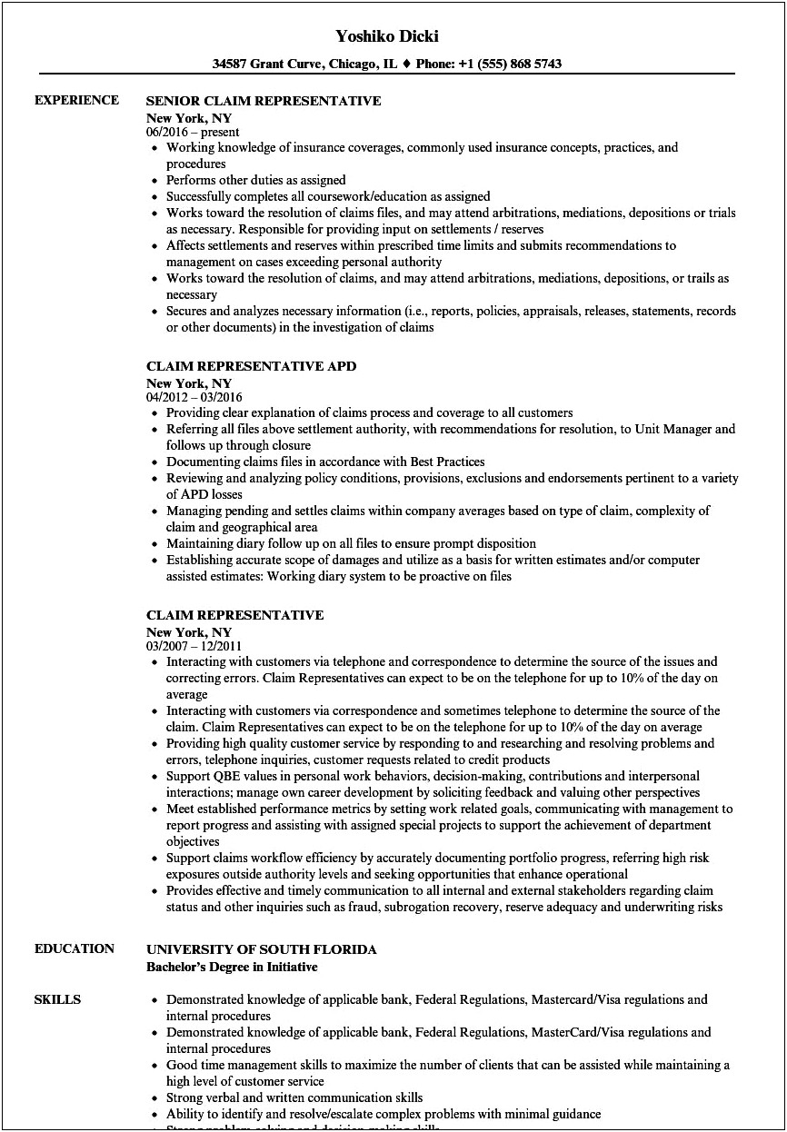 Sample Resume For Claims Supervisor Position