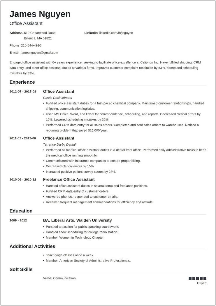 Sample Resume For Clerical Office Work