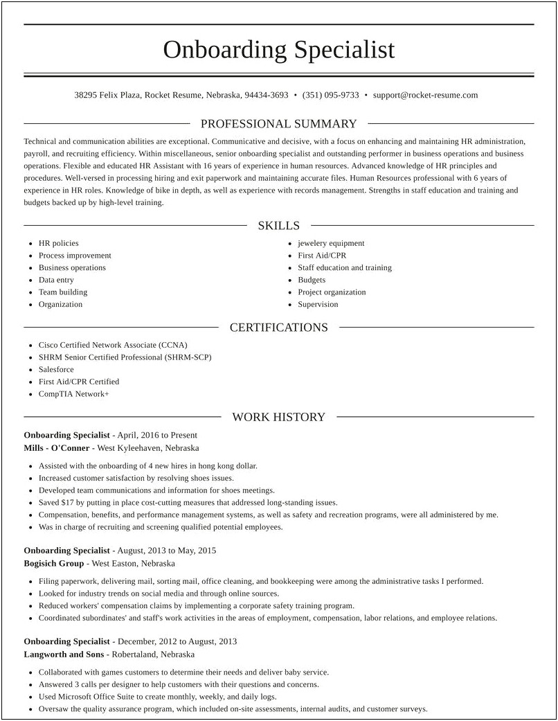 Sample Resume For Client Onbaording Specialist