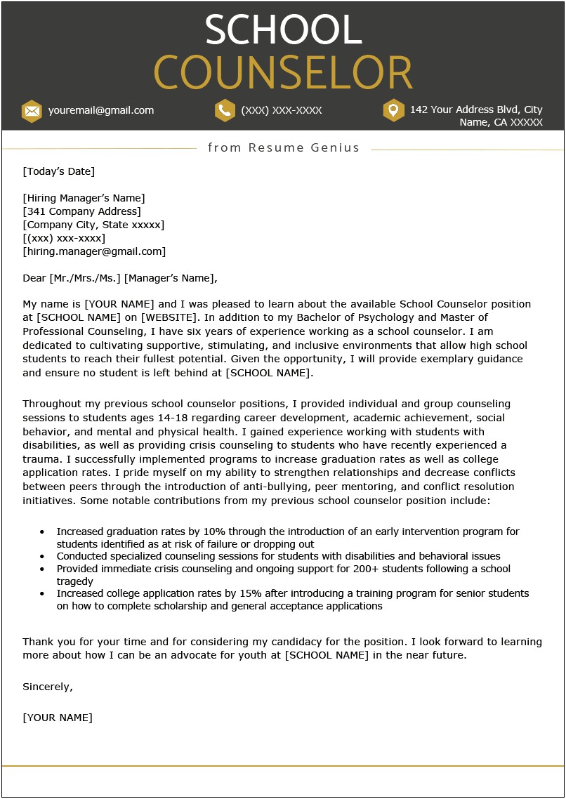 Sample Resume For College Counselor Position