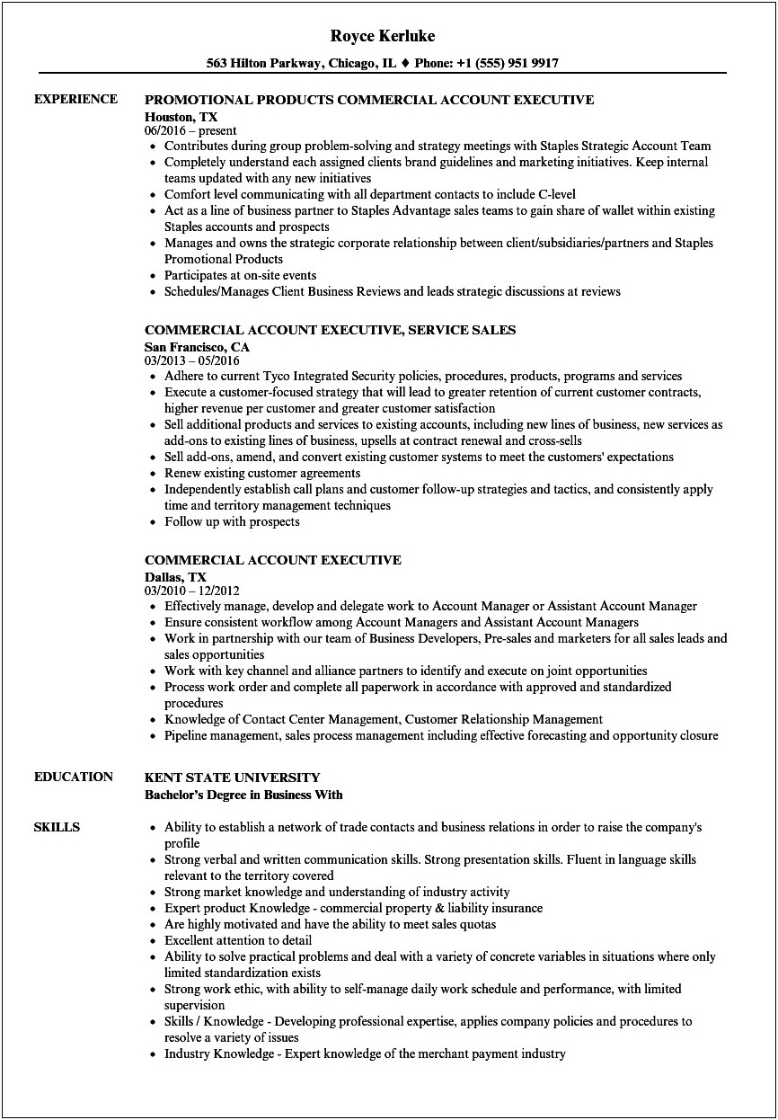 Sample Resume For Commercial Insurance Account Manager