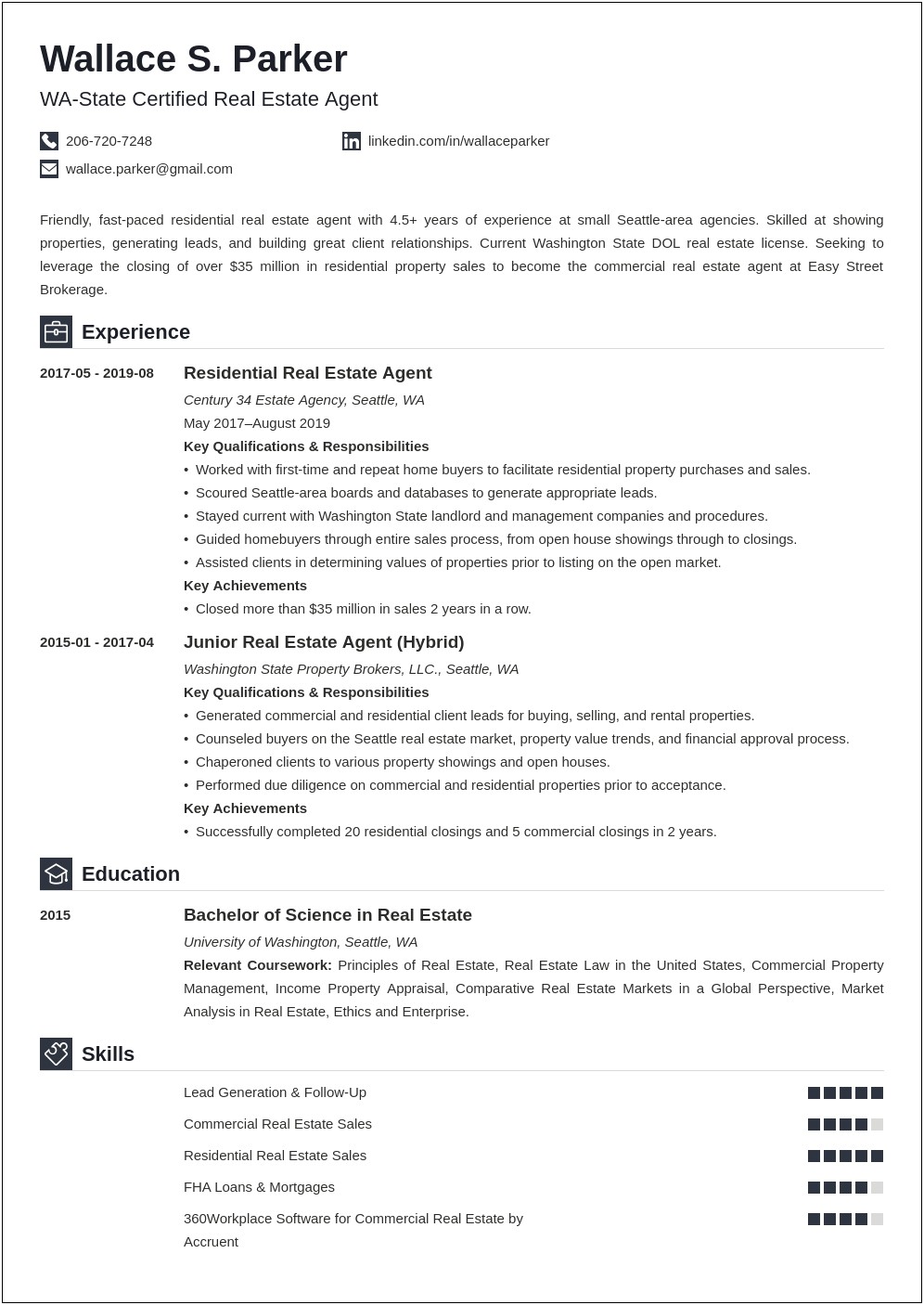 Sample Resume For Commercial Real Estate Agent