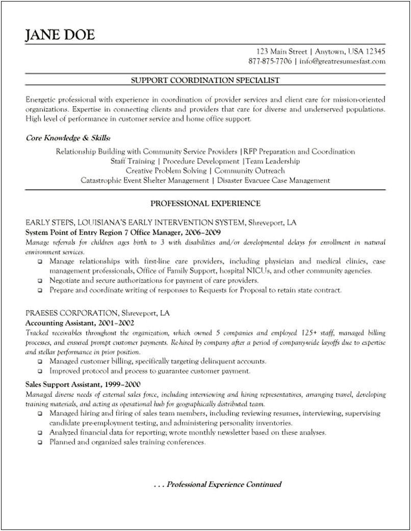 Sample Resume For Community Employment Specialist