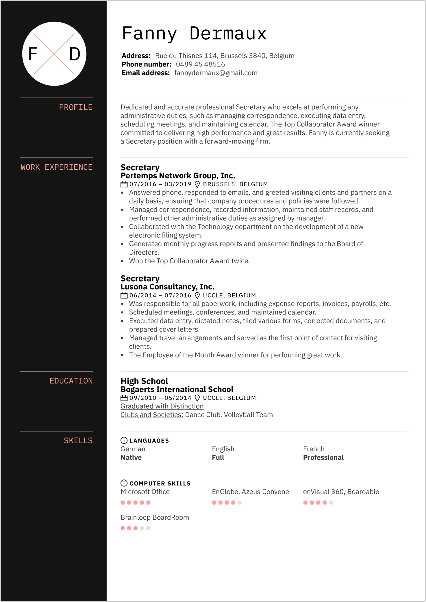 Sample Resume For Company Secretary Students