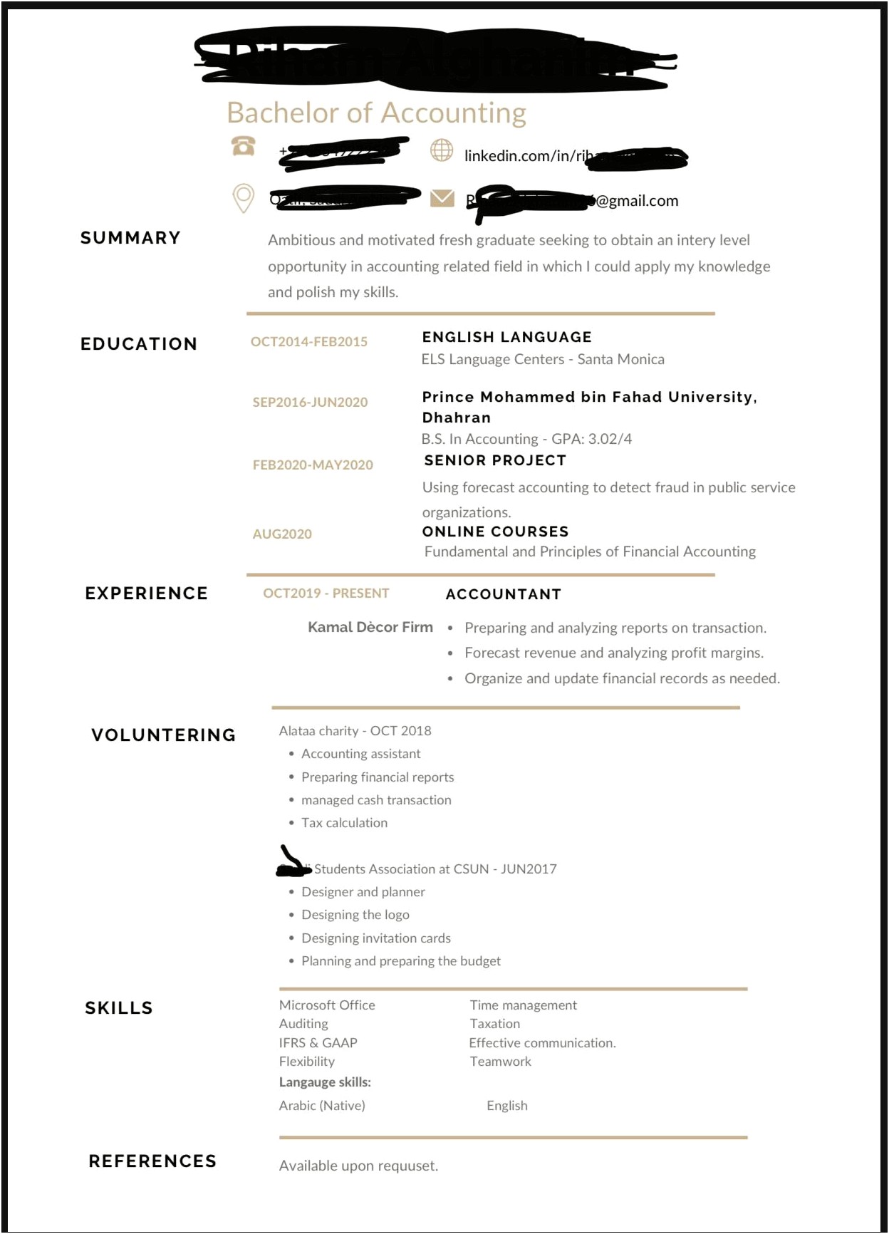 Sample Resume For Cpa Fresh Graduate