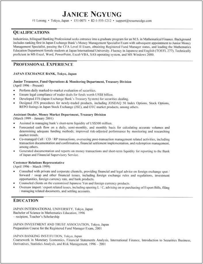 Sample Resume For Economics Graduate School Application
