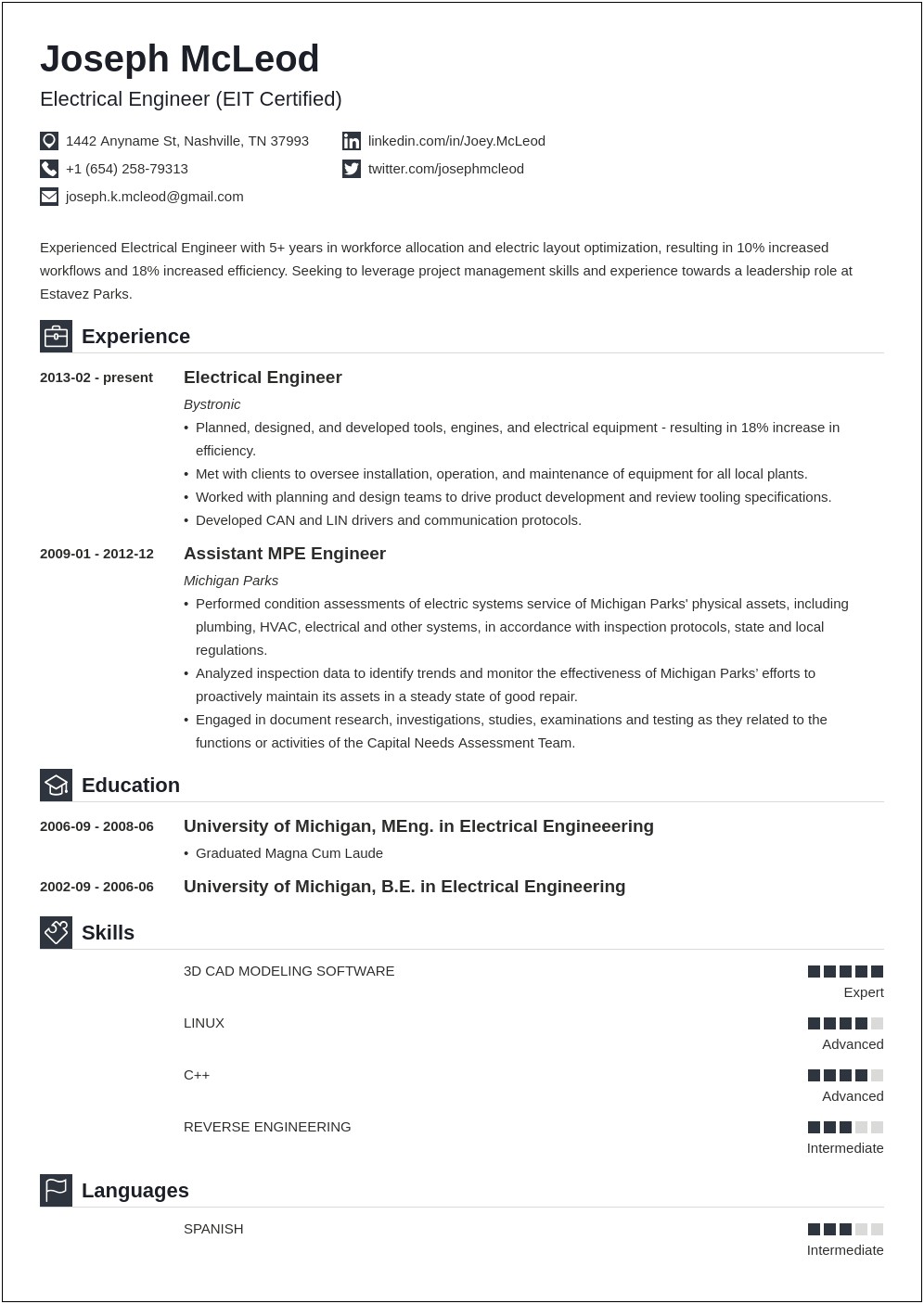 Sample Resume For Electrical Engineering Graduate