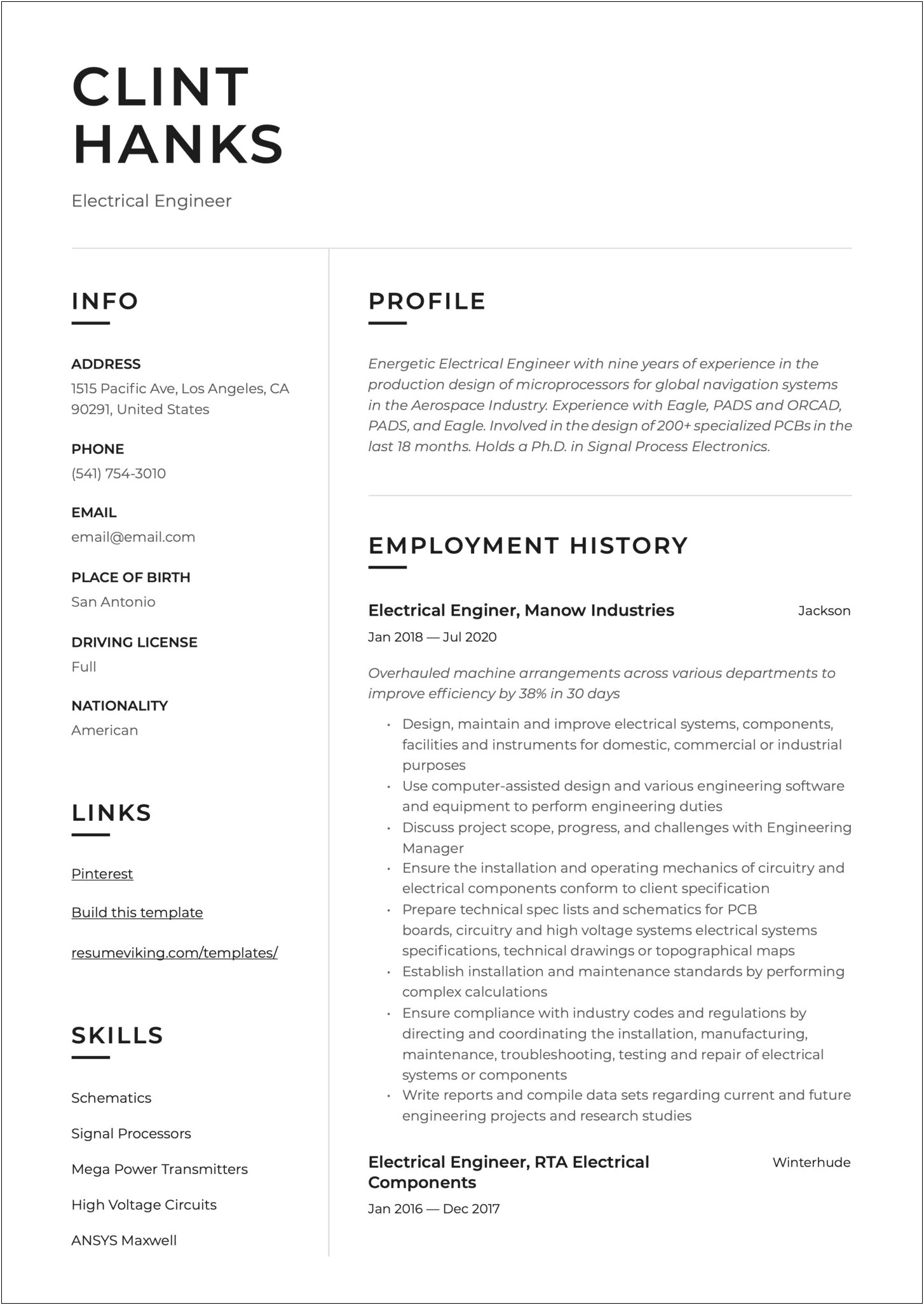 Sample Resume For Electrical Service Engineer