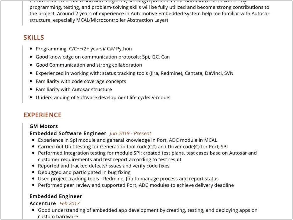 Sample Resume For Embedded Testing Engineer