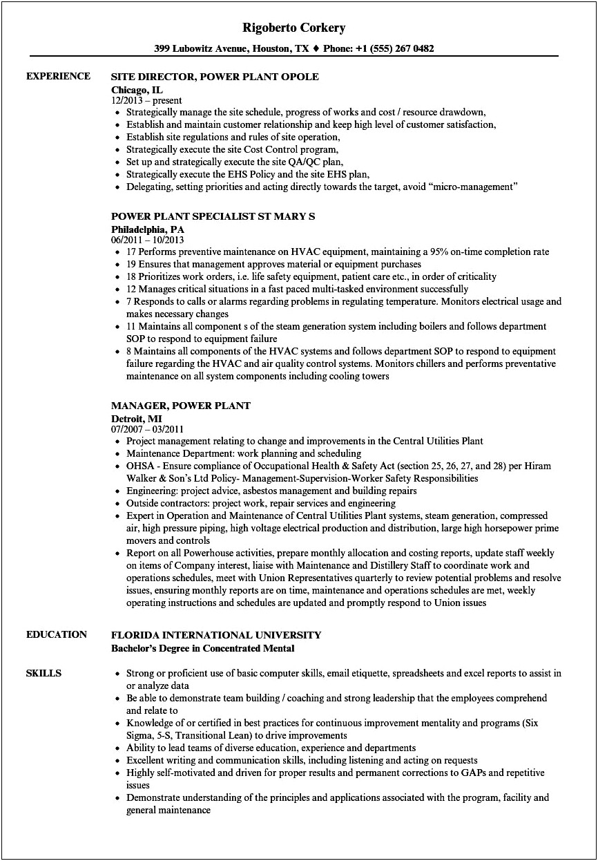 Sample Resume For Energy Coop Laborer Position