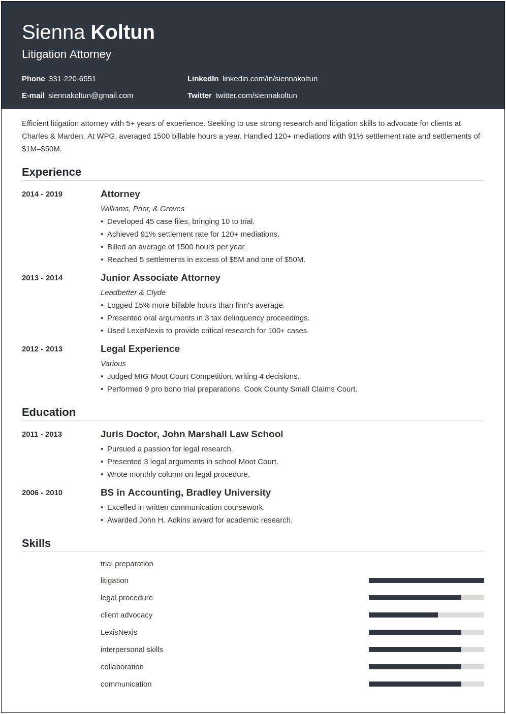 Sample Resume For Entry Level Attorney