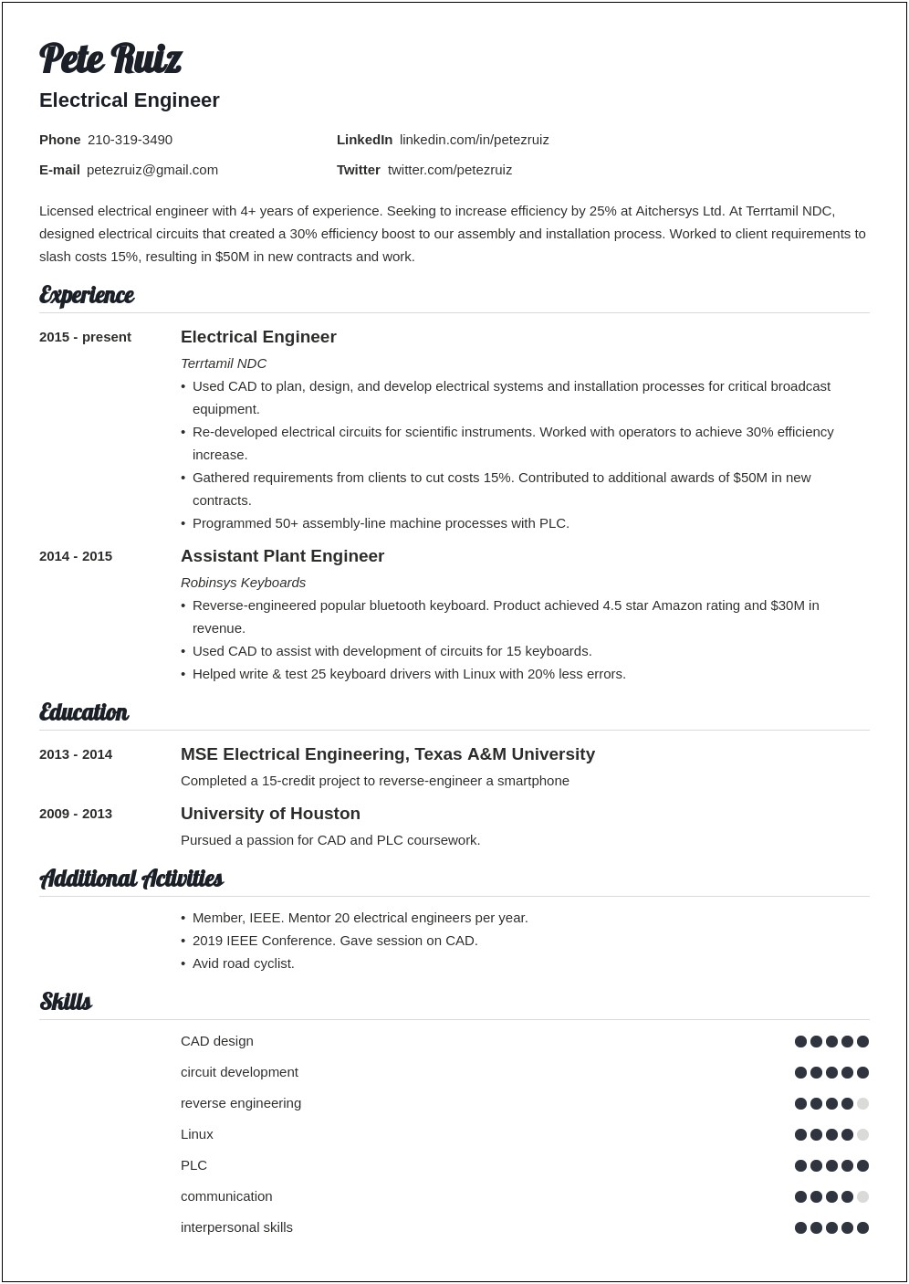 Sample Resume For Entry Level Electrical Engineer
