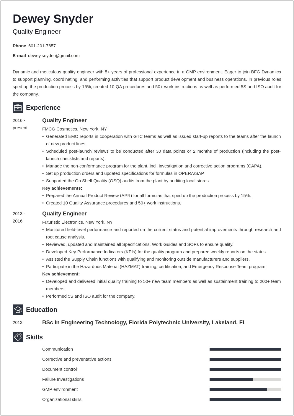 Sample Resume For Entry Level Product Engineer
