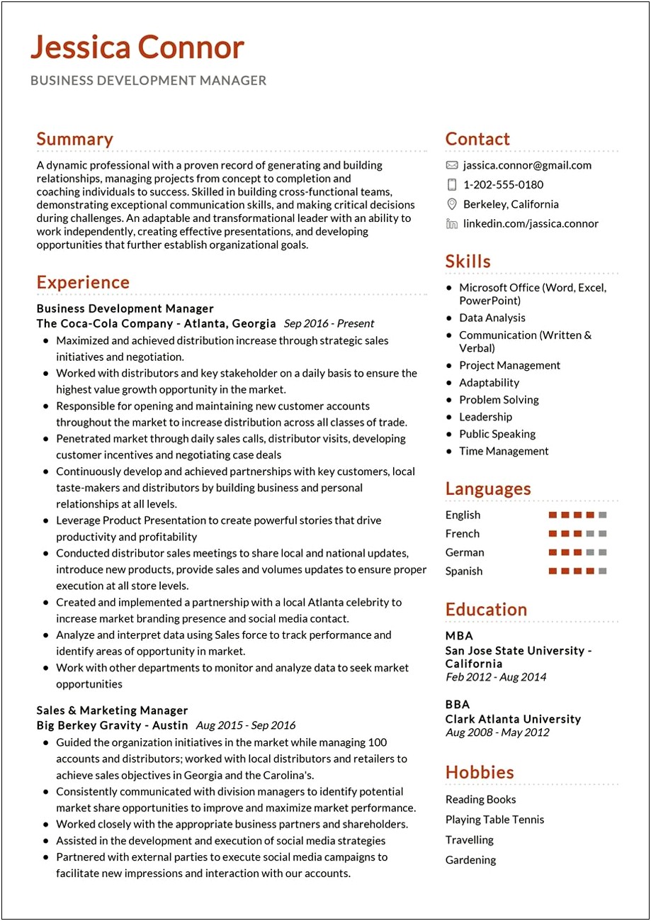 Sample Resume For Experienced Business Development Manager