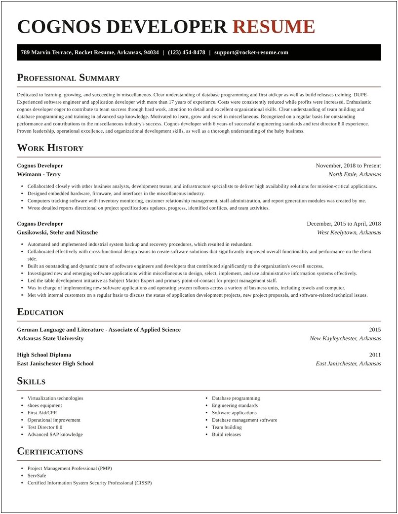 Sample Resume For Experienced Cognos Report Developer