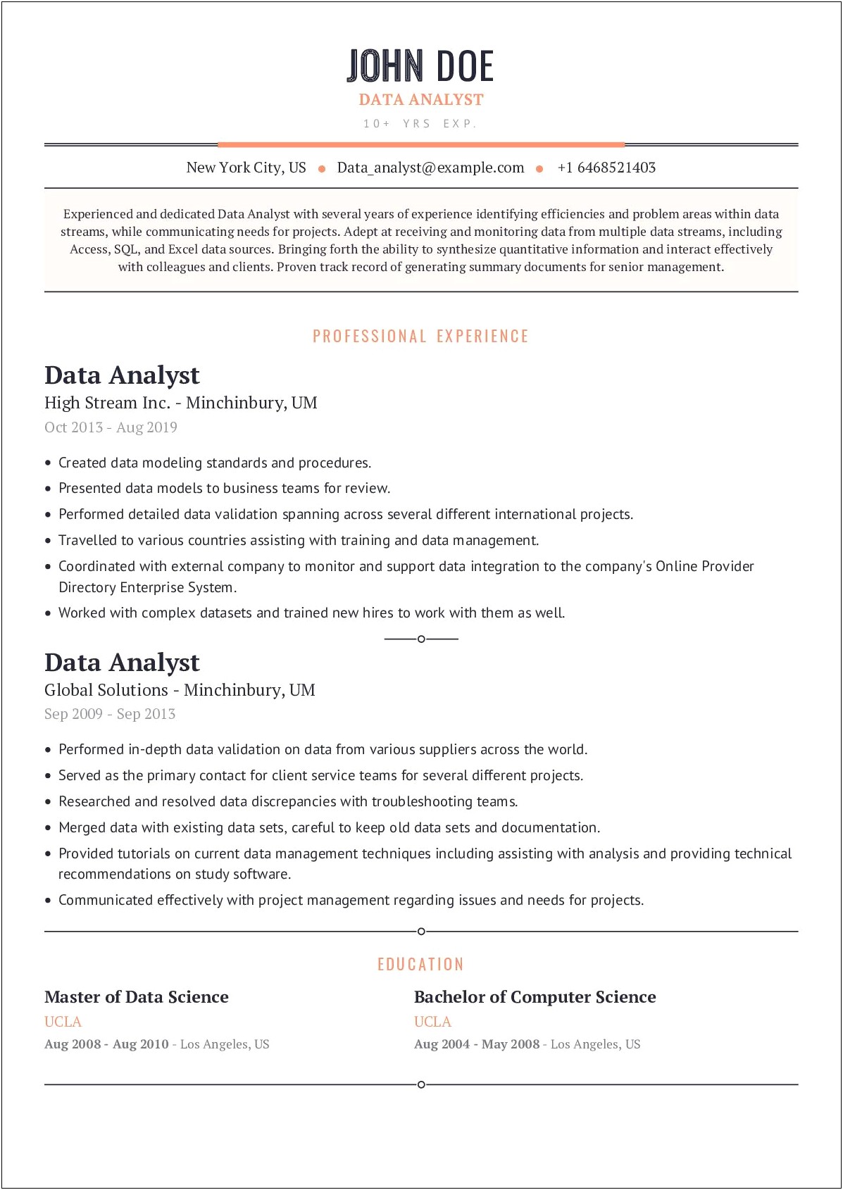 Sample Resume For Experienced Data Analyst Pdf