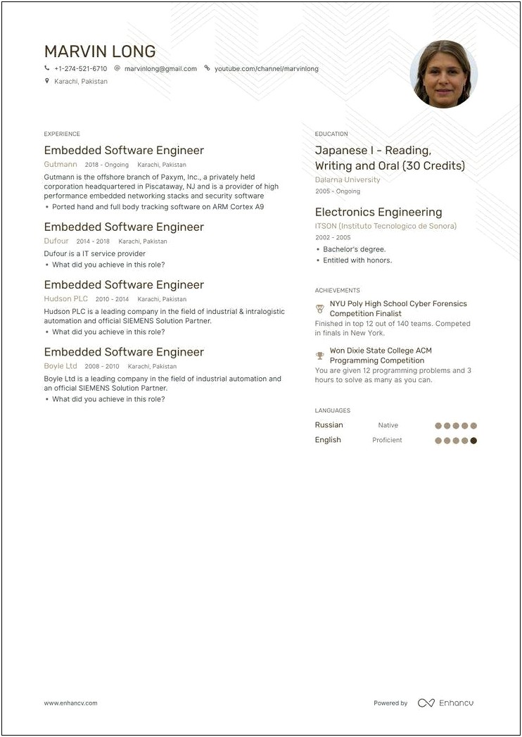 Sample Resume For Experienced Embedded Developer