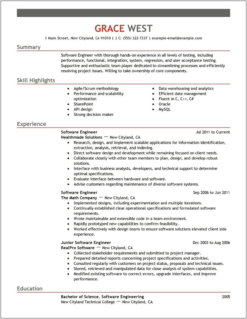 Sample Resume For Experienced Engineer In Oracle