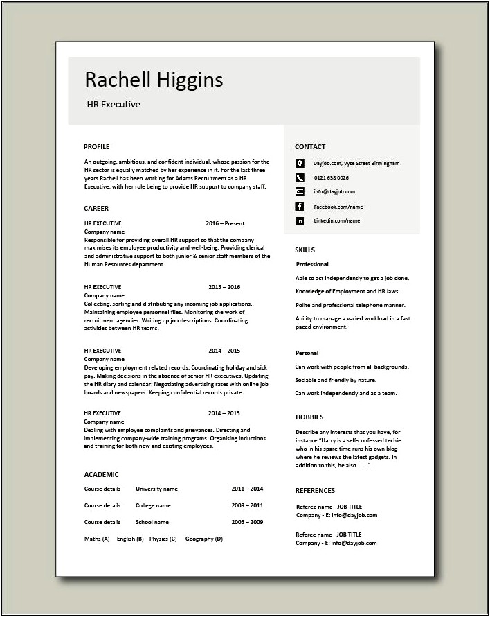 Sample Resume For Experienced Hr Executive