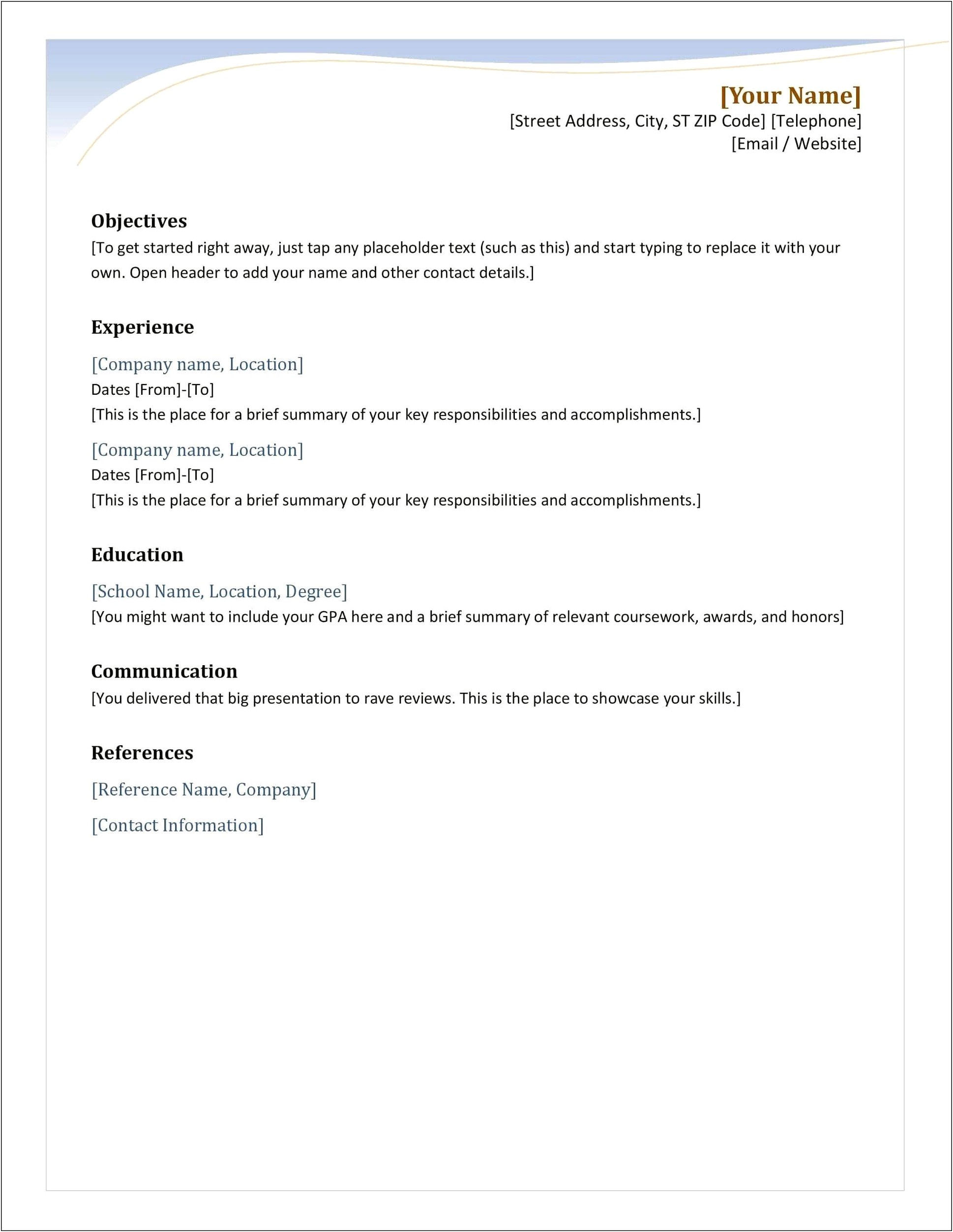 Sample Resume For Experienced In Word Format