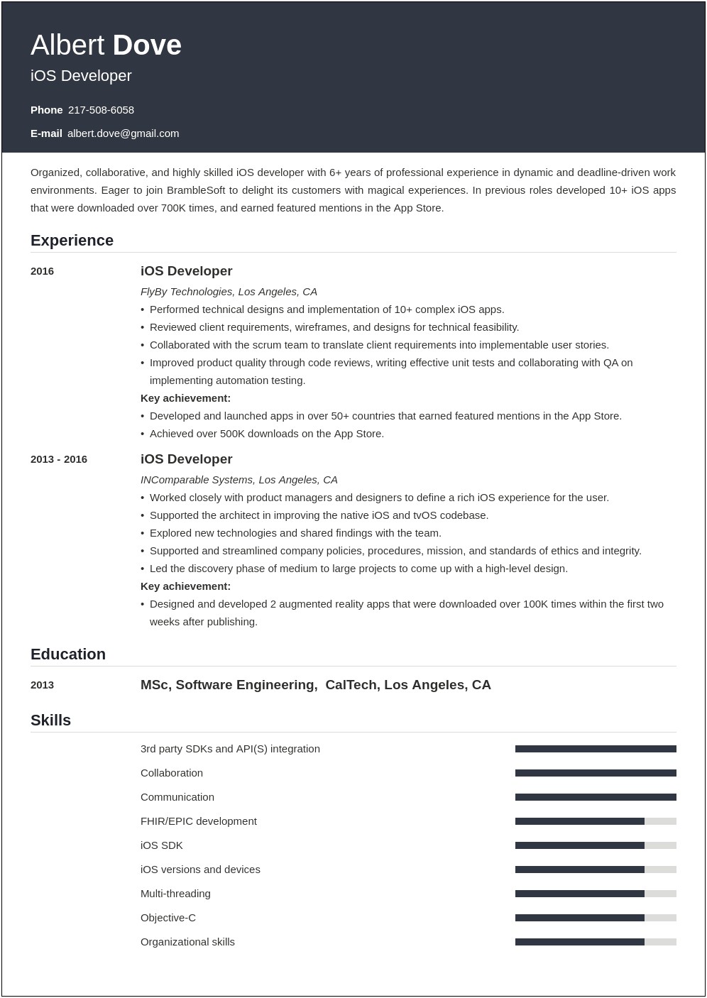 Sample Resume For Experienced Ios Developer