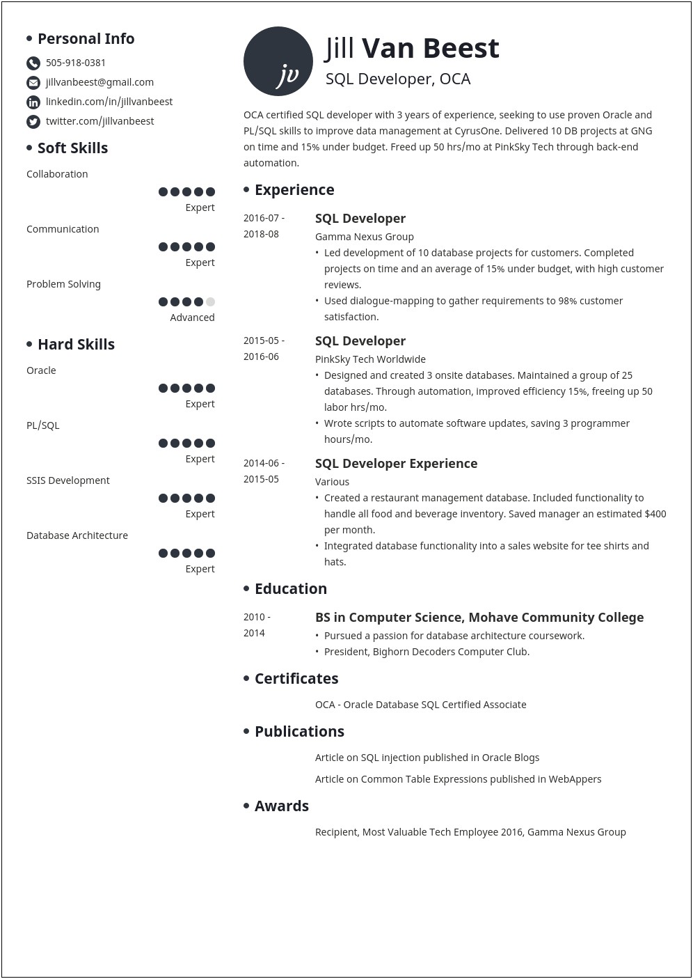 Sample Resume For Experienced Mysql Dba