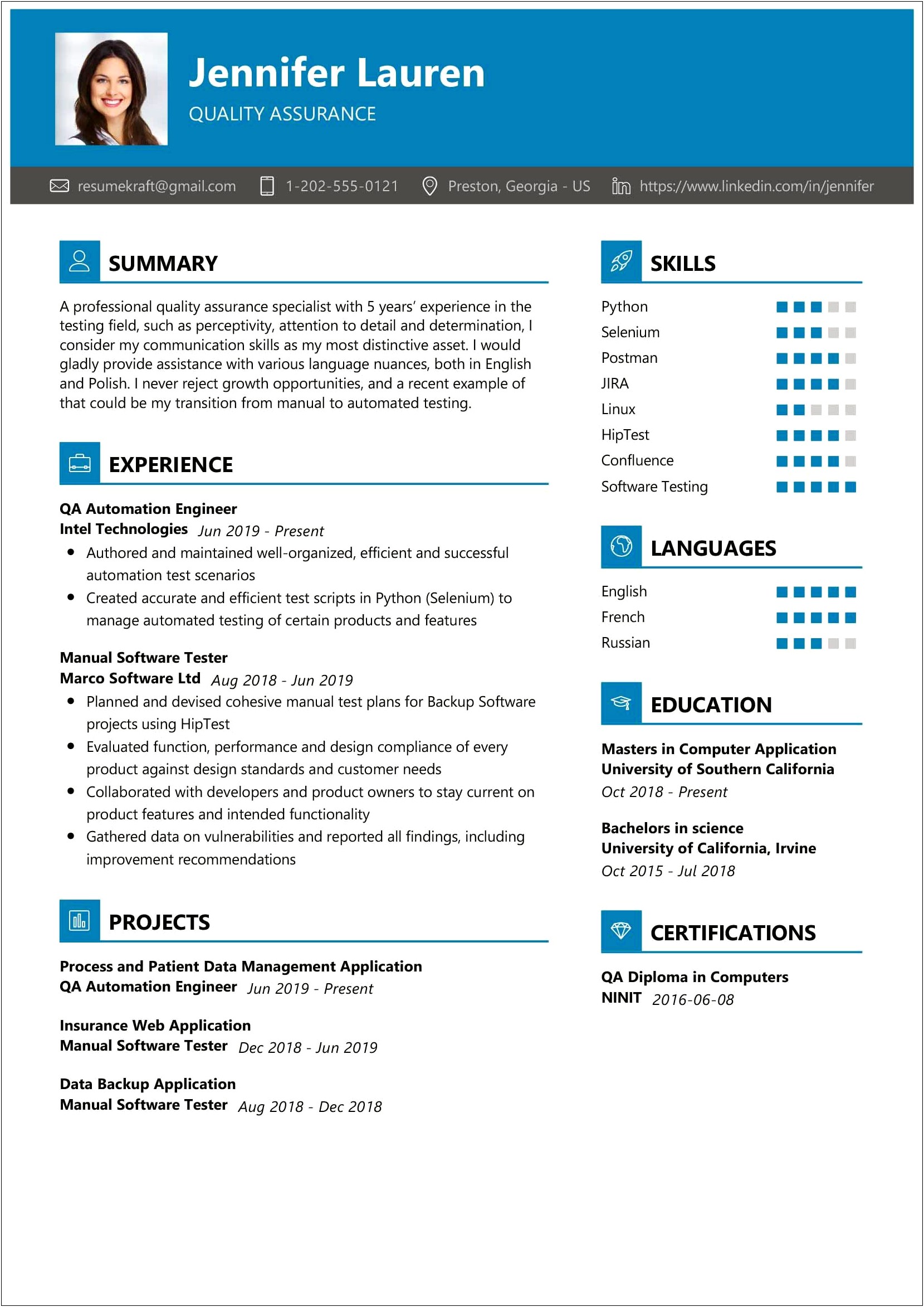 Sample Resume For Experienced Quality Assurance Engineer
