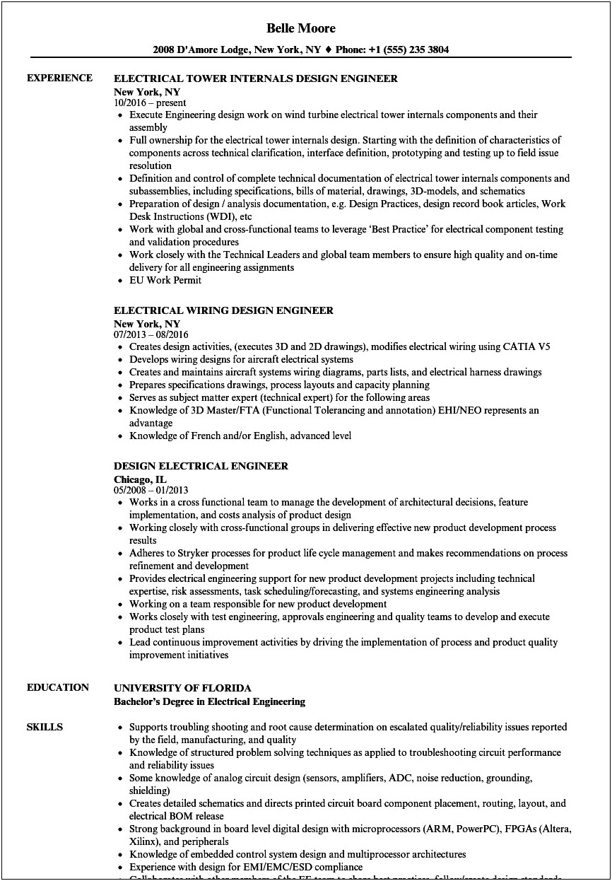Sample Resume For Experienced Rtl Design Engineer