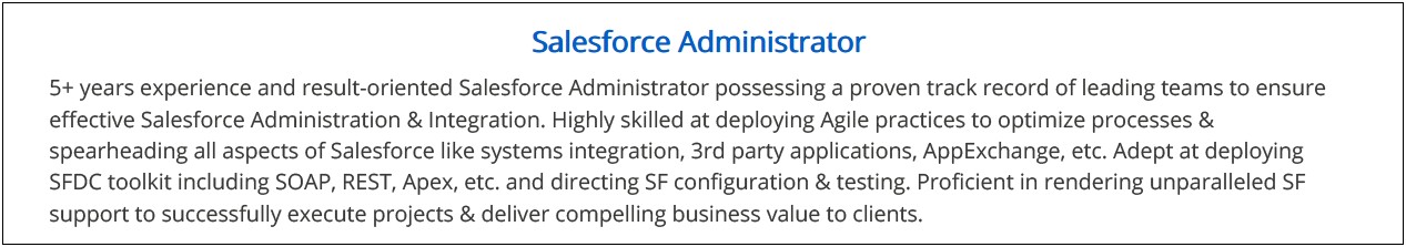 Sample Resume For Experienced Salesforce Developer
